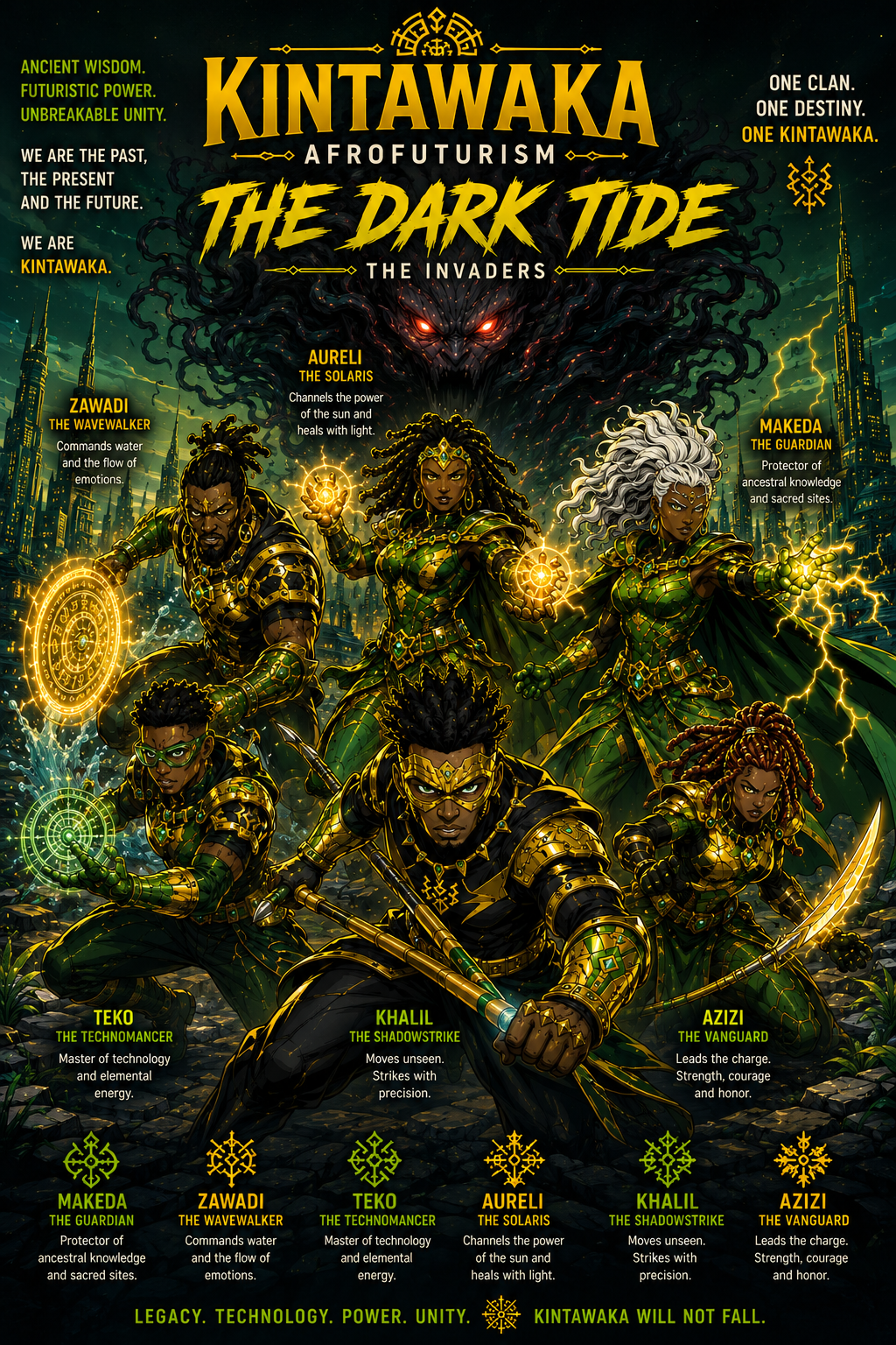 Afrofuturist ensemble artwork symbolizing unity, legacy and community power